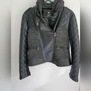 Bebe Black Moto Faux Leather Hoodie Jacket
